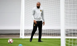 Thierry Henry entraîneur assistant de la Belgique, lors d'un entraînement de l'équipe pendant le Mondial, à Dedovsk, le 9 juillet 2018