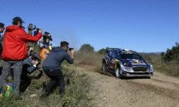 Sébastien Ogier (Ford Fiesta RS) lors de la super spéciale d'ouverture du Rallye d'Argentine, 5e manche du Championnat du monde des rallyes (WRC), le 27 avril 2017 à Cabalango