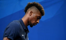 L'attaquant français Kingsley Coman, lors d'une conférence de presse chez les Bleus, le 29 août 2017 à Clairefontaine