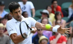 Le Serbe Novak Djokovic face au Slovaque Martin Klizan lors du 1er tour à Wimbledon, le 4 juillet 2017