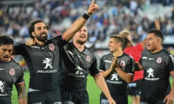 Les Toulousains savourent leur qualification pour la finale du Top 14 à l'issue de  leur victoiure sur La Rochelle à Bordeaux, le 8 juin 2019