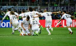 La joie des joueurs du Real, victorieux de la Ligue des champions face à l'Atletico Madrid, le 28 mai 2016 à San Siro