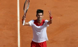 Le Serbe Novak Djokovic lors de la victoire face Ă son compatriote Dusan Lajovic Ă Monte-Carlo le 16 avril 2018