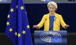 La présidente de la Commission européenne, Ursula von der Leyen, devant le Parlement européen à Strasbourg (est de la France) le 14 septembre 2022