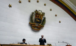 Julio Borges (d), président du Parlement vénézuélien contrôlé par l'opposition et le vice-président du Parlement Freddy Guevara à Caracas, le 9 août 2017 