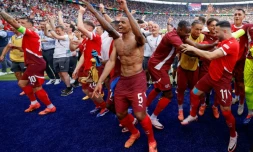 La joie de l'équipe suisse qualifiée pour les quarts de finale de l'Euro aux dépens de l'Italie, le 29 juin 2024 à Berlin