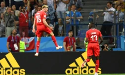 Le Suisse Josip Drmic fête son but contre le Costa Rica lors du Mondial, le 27 juin 2018 à Nijni Novgorod