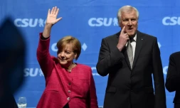 Angela Merkel le 22 septembre 2017 à Munich, au côté de Horst Seehofer, président de la CSU 