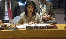 L'ambassadrice américaine Nikki Haley  au Conseil de sécurité de l'Onu le 21 février 2017 à New York
