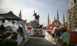 Des tentes installées par les manifestants dans le centre-ville de Beyrouth, le 26 octobre 2019