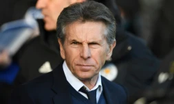 Le Français Claude Puel, alors entraîneur de Leicester, lors d'un match de Premier League contre Everton, le 1er janvier 2019 à Liverpool   