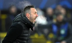 L'entraîneur de l'OM Roberto De Zerbi pendant un match de Ligue des champions à Bruges, le 28 janvier 2026