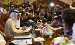 Le ministre saoudien de l'Energie, Khaled al-Faleh, s'exprime devant la presse en ouverture d'un sommet Opep-non Opep Ă Jeddah, en Arabie saoudite, le 19 mai 2019