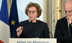 La ministre du Travail Muriel Pénicaud le 9 février 2018 à Paris lors d'une conférence de presse à Matignon
