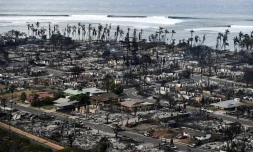 Vue aérienne des maisons détruites par les feux à Lahaina sur l'ßle de Maui, le 10 août 2023