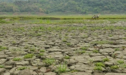 Le lit asséché du réservoir Tswengwen, le 13 mai 2023 dans le sud de Taïwan