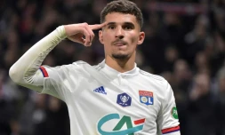 Le milieu de terrain d'OL Houssem Aouar, auteur du but de la victoire face à Marseille, en quart de finale de Coupe de France, le 12 février 2020 à Lyon