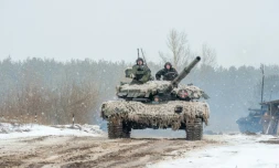 Des soldats ukrainien participent à des exercices militaires dans la région de Kharkiv, le 10 février 2022