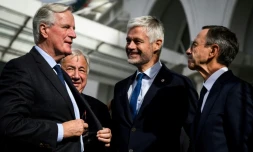 De gauche à droite Michel Barnier, Gérard Larcher, Laurent Wauquiez et Bruno Retailleau, à Annecy, le 12 septembre 2024