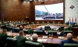 Photo fournie par le ministÚre russe de la Défense d'une réunion de hauts responsables de l'armée russe à Moscou, le 9 août 2023