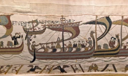 Photo transmise le 17 janvier 2018 par la mairie de Bayeux montrant une tapisserie représentant la bataille d'Hastings, qui conduisit il y a prÚs de 1.000 ans Guillaume le Conquérant à s'emparer du trÎne d'Angleterre