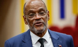 L'ex-Premier ministre haïtien Ariel Henry lors d'une conférence de presse à Nairobi le 1er mars 2024