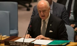 L'envoyé spécial de l'ONU pour la Syrie Staffan de Mistura, le 25 septembre 2016 à New York lors d'une réunion du Conseil de sécurité de l'ONU sur la Syrie