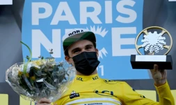 L'Allemand Maximilian Schachmann, vainqueur de Paris-Nice, après la dernière étape disputée entre Le-Plan-du-Var et Levens, le 14 mars 2021