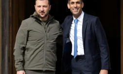 Le président ukrainien Volodymyr Zelensky rencontre le Premier ministre britannique Rishi Sunak à Chequers près de Londres le 15 mai 2023