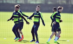 Les joueurs d'Arsenal à l'entraînement au centre Colney pour la réception du Bayern en Ligue des champions, le 6 mars 2017