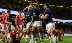 Maxime Lucu vient d'inscrire le dernier essai français à Cardiff, le 10 mars 2024