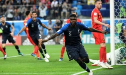 Le défenseur Samuel Umtiti buteur face aux Belges lors de la demi-finale, à Saint-Pétersbourg, le 10 juillet 2018