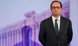 François Hollande lors de l'inauguration de l'exposition sur Palmyre au Grand Palais, le 13 décembre 2016