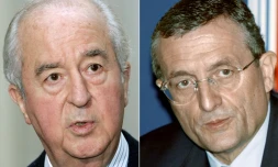 Combinaison réalisée le 13 janvier 2014 à Paris des portraits de l'ancien Premier ministre Edouard Balladur et de François Léotard