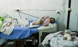 Des nouveaux-nés évacués d'un hôpital visé par un raid à Alep, en Syrie, le 8 juin 2016