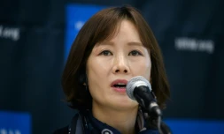 La directrice de l'Union des femmes de la nouvelle Corée Lee So Yeon en conférence de presse avec l'ONG Human Rights Watch à Séoul en Corée du Sud, le 1er novembre 2018