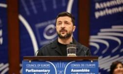 Le président ukrainien Volodymyr Zelensky s'adresse aux membres du Conseil de l'Europe à Strasbourg, le 25 juin 2025dans l'est de la France