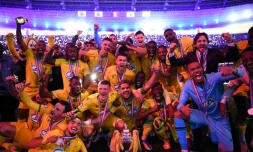 Les joueurs du FC Nantes célèbrent leur victoire en finale de Coupe de France contre l'OGC Nice (1-0) samedi 7 mai 2022 au Stade de France (Saint-Denis)