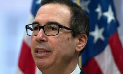 Le secrétaire américain au Trésor Steve Mnuchin lors d'une conférence de presse à Washington, le 21 avril 2018