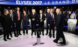 Les candidats à l'élection présidentielle, lors du débat sur BFMTV et CNews, à la Plaine-Saint-Denis, le 4 avril 2017