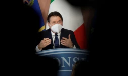 Le chef du gouvernement italien Giuseppe Conte lors de sa conférence de presse sur le bilan de l'année, le 30 décembre 2020 à Rome