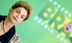 La présidente brésilienne Dilma Rousseff lors d'une conférence de presse à Brasilia, le 19 avril 2016 