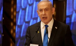 Le Premier ministre israélien Benjamin Netanyahu s'exprime lors d'une cérémonie, le 13 mai 2024 à Jérusalem
