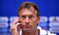 Le sélectionneur français du Maroc Hervé Renard en conférence de presse le 24 juin 2018 à Kaliningrad 