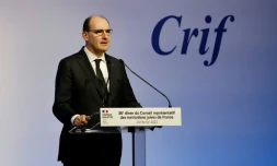 Le Premier ministre français Jean Castex lors de son discours au dßner du Crif à Paris, le 24 février 2022