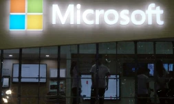 Le logo de Microsoft lors du Computex Show à  Taipei le 30 mai 2017