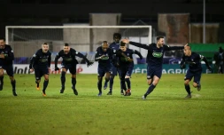 L'explosion de joie des amateurs de l'ASM Belfort FC après avoir éliminé à domicile Montpellier, le 20 janvier 2020 pour accéder au quarts de la Coupe de France