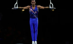 Le Français Samir Aït Saïd, médaillé de bronze aux anneaux aux Mondiaux, le 12 octobre 2019 à Stuttgart