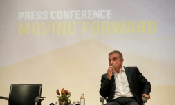 Carlos Ghosn lors du lancement d'une initiative conjointe de formation avec l'Université Saint-Esprit de Kaslik (USEK), à Jounieh, au nord de Beyrouth, le 29 septembre 2020