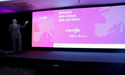 Le président de la Renfe Raul Blanco, lors de la conférence de presse de présentation de l'offre de la compagnie espagnole en France, le 19 juin 2023 à Barcelone